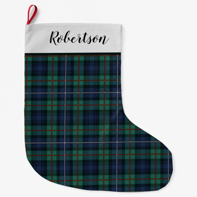 Personalised Green Purple Robertson Tartan Large Christmas Stocking (Front)