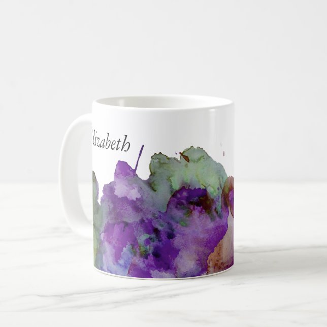 Personalised Green & Purple Watercolor Splatter Coffee Mug (Front Left)
