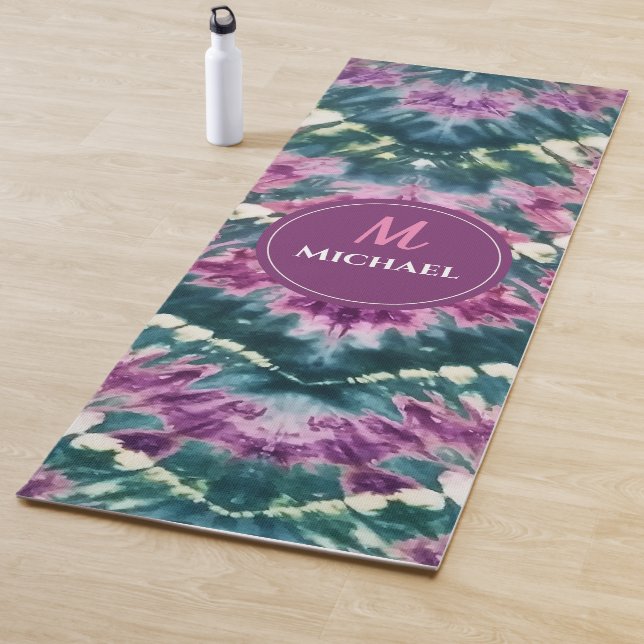 Personalised Green Purple White Bali Batik Tie Dye Yoga Mat (In Situ)