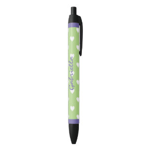 Personalised: Green Purple White Heart Ink Pen