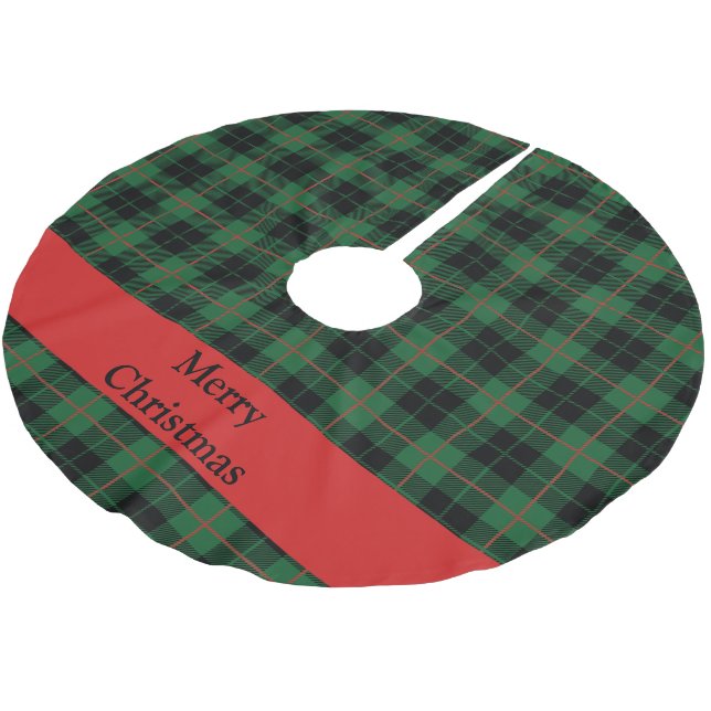 Personalised Green Red Black Plaid Tartan  Brushed Polyester Tree Skirt (Angled)