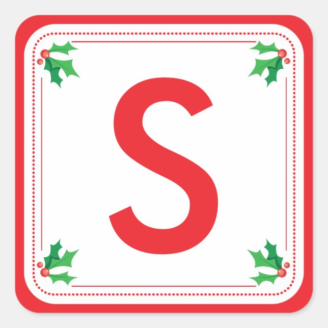 Personalised green & red holly Christmas sticker (Front)