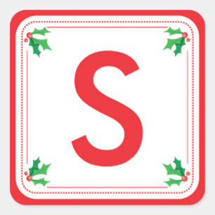 Personalised green & red holly Christmas sticker