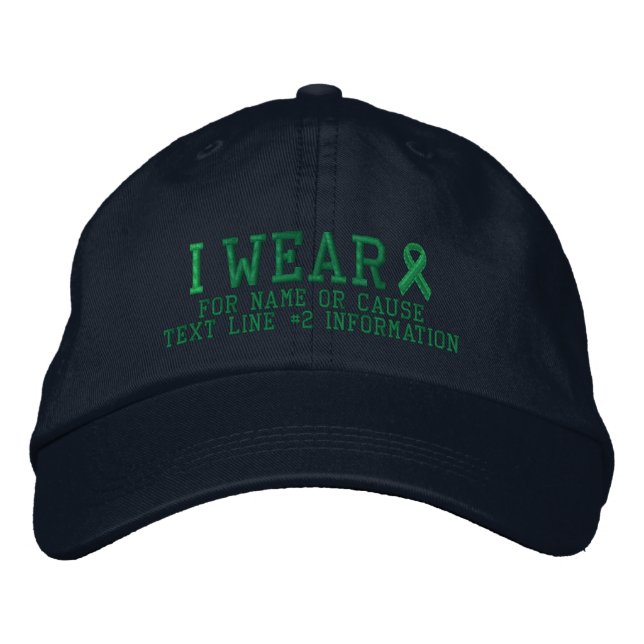 Personalised Green Ribbon Awareness Embroidery Embroidered Hat (Front)