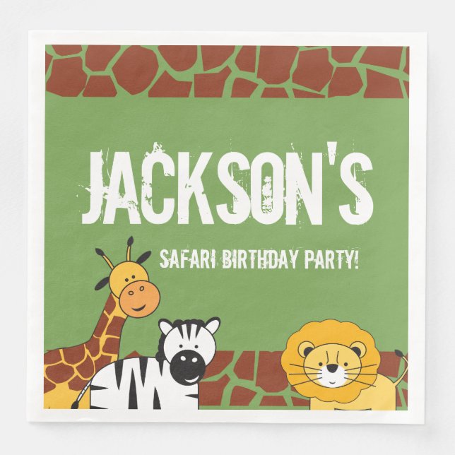 Personalised Green Safari Giraffe Birthday Napkin (Front)