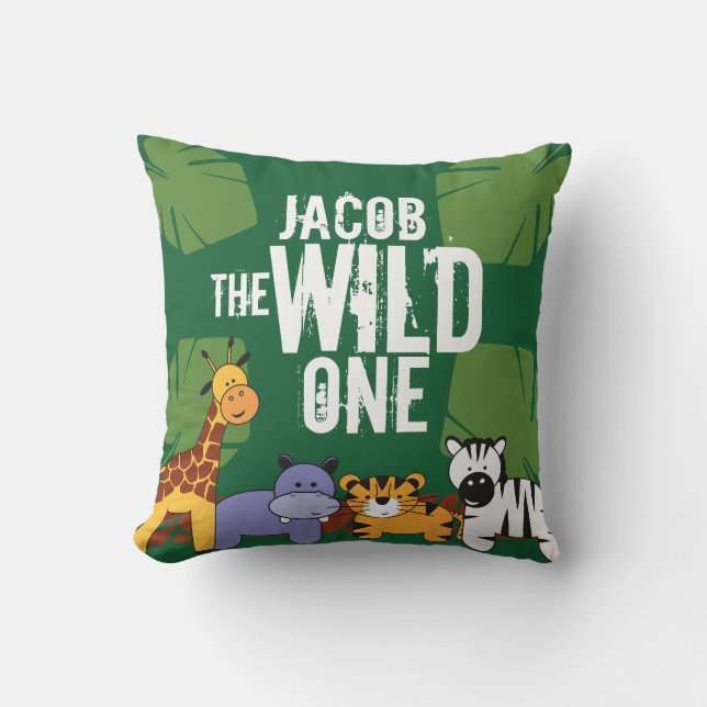 Personalised Green Safari Jungle Animals Cushion (Front)