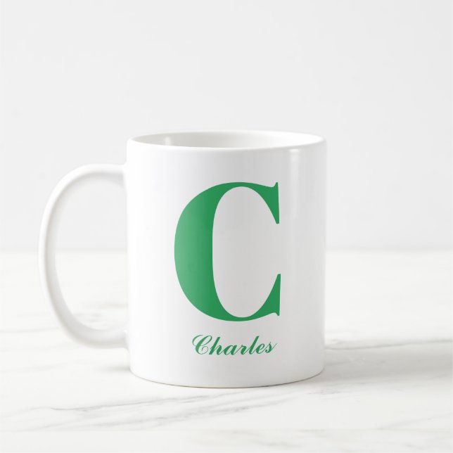 Personalised Green Script Initial and Name Mug (Left)