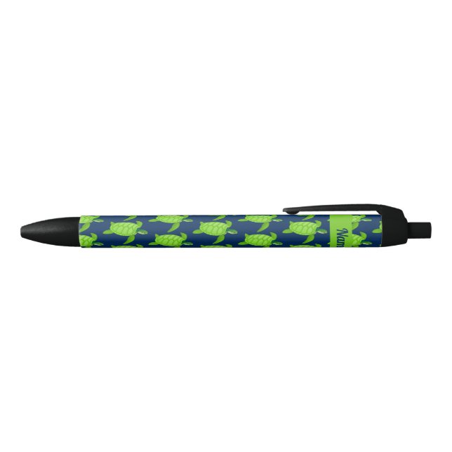Personalised Green Sea Turtle on Navy Black Ink Pen (Top)