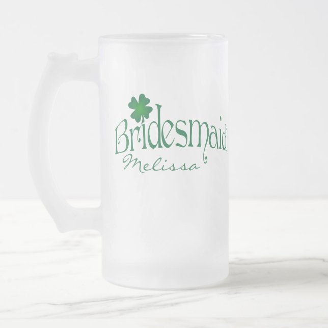 Personalised Green Shamrock Bridesmaid Beer Stein (Left)