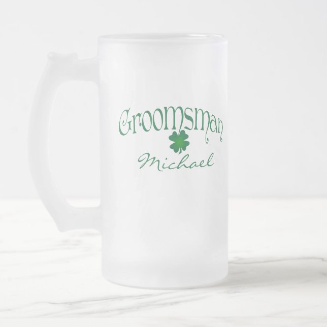 Personalised Green Shamrock Groomsman Beer Stein (Left)