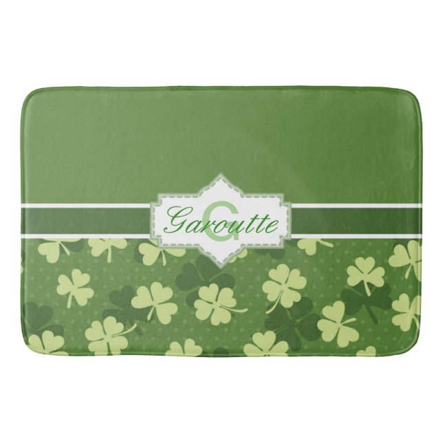 Personalised Green Shamrock St Patricks Day Bath Mat (Front)
