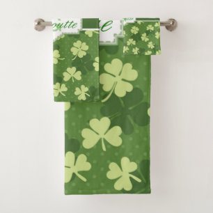 Personalised Green Shamrock St Patricks Day Bath Towel Set