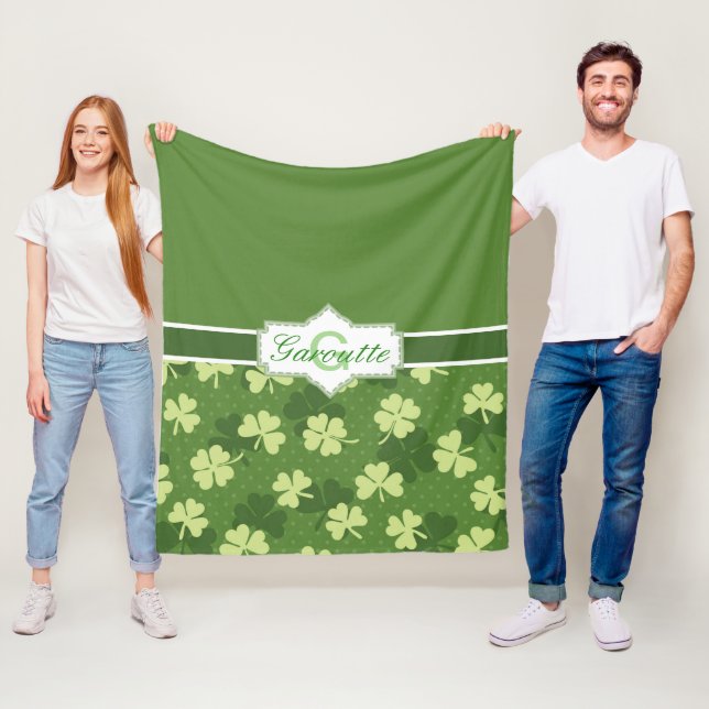 Personalised Green Shamrock St Patricks Day Fleece Blanket (In Situ)