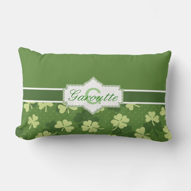 Personalised Green Shamrock St Patricks Day Lumbar Cushion (Front)