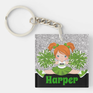 Personalised Green & Silver Cheerleading Keychain