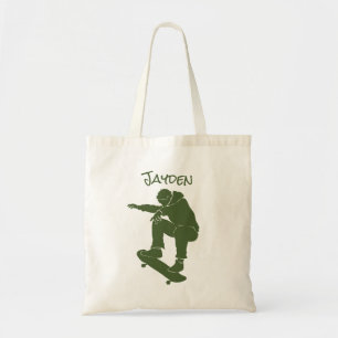 Personalised Green Skateboarder Graphic Tote Bag