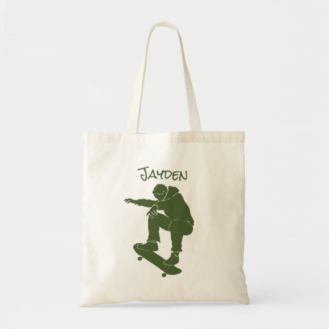 Personalised Green Skateboarder Graphic Tote Bag (Front)