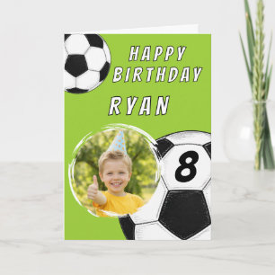 Personalised Green Soccer Boy Photo Birthday  Card
