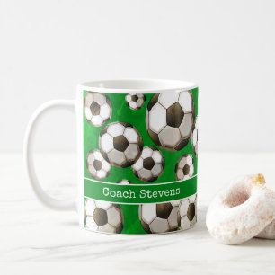 Personalised Green Soccer Field   Soccer Balls Coffee Mug