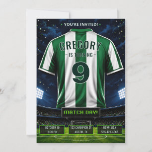 Personalised Green Soccer Jersey Birthday Invitation