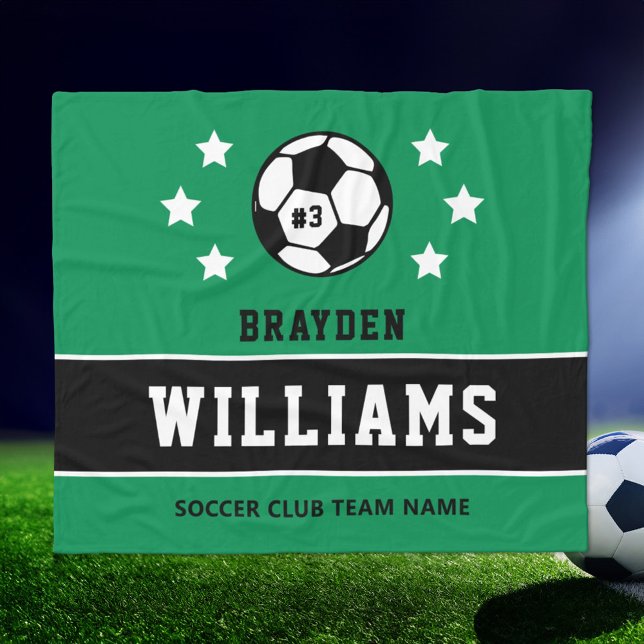 Personalised Green Soccer Player Name Fleece Blanket (Creator Uploaded)