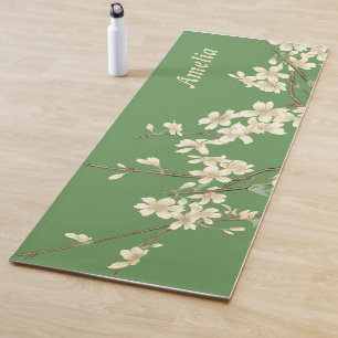 Personalised Green Spring Flowers Add Name Yoga Mat