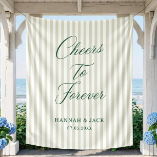 Personalised Green Stripe Wedding Engagement Party Tapestry