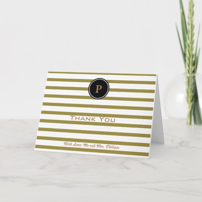 Personalised Green Striped Monogram Thank You Card (Front)