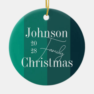 Personalised Green Stripes Family Name Christmas Ceramic Tree Decoration