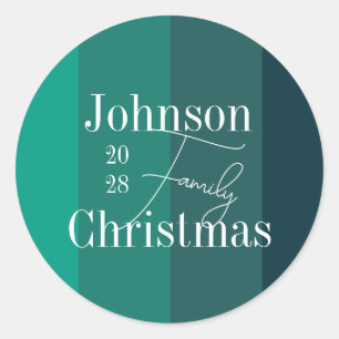 Personalised Green Stripes Family Name Christmas Classic Round Sticker