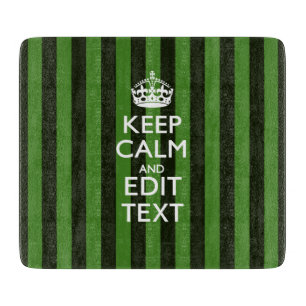 Personalised Green Stripes Keep Calm Your Text Cutting Board