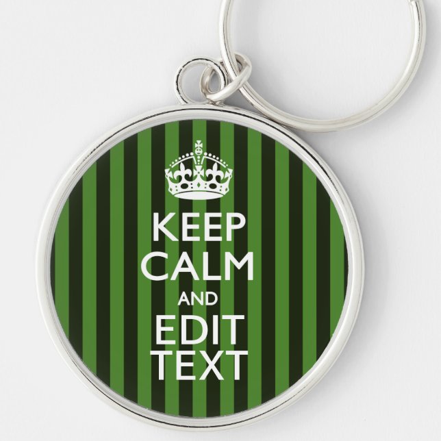 Personalised Green Stripes Keep Calm Your Text Key Ring (Front)