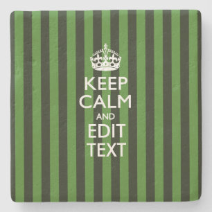 Personalised Green Stripes Keep Calm Your Text Stone Coaster