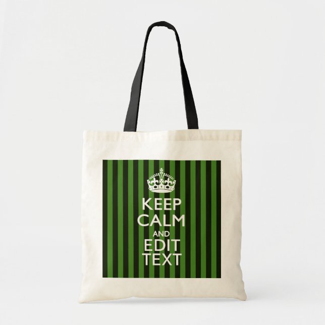 Personalised Green Stripes Keep Calm Your Text Tote Bag (Front)