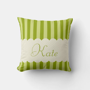 Personalised Green Stripes Polka Dots Design Cushion