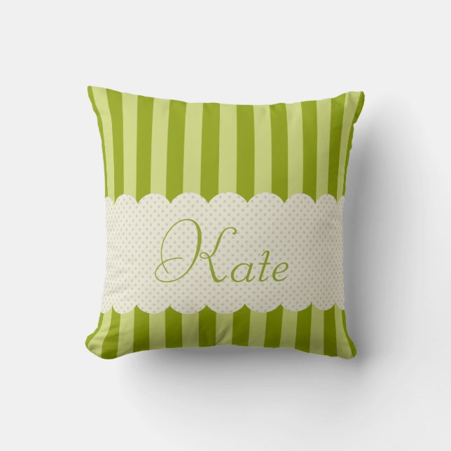Personalised Green Stripes Polka Dots Design Cushion (Front)