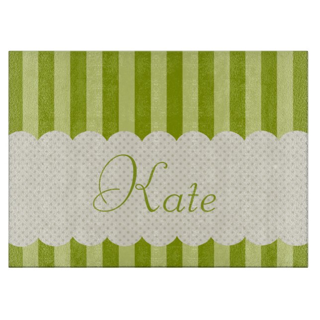 Personalised Green Stripes Polka Dots Design Cutting Board (Front)