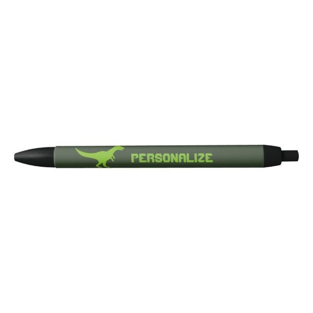 Personalised green  t-rex tyrannosaur rex dinosaur blue ink pen (Front)