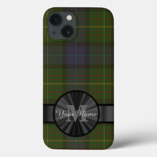 Personalised green tartan plaid monogram iPhone 13 case