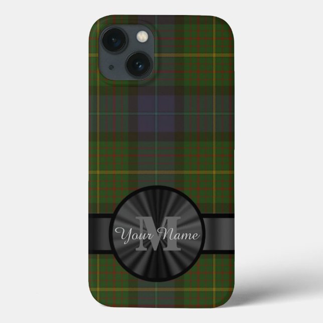 Personalised green tartan plaid monogram Case-Mate iPhone case (Back)