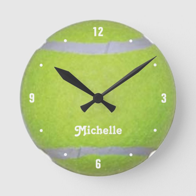 Personalised Green Tennis Ball Round Clock (Front)