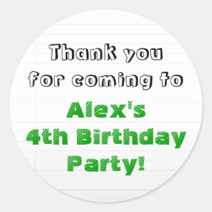 Personalised Green Thank You Birthday Party Classic Round Sticker