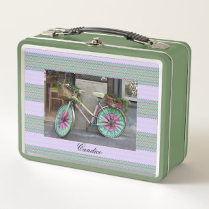 Personalised Green Thatch Vintage Metal Lunch Box