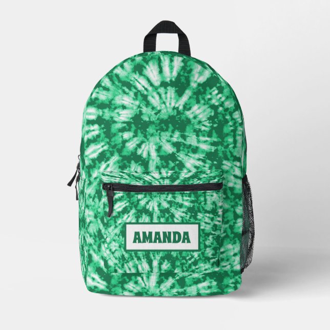 Personalised Green Tie Dye Batik Printed Backpack (Front)