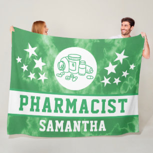 Personalised Green Tie Dye Pharmacist Name  Fleece Blanket