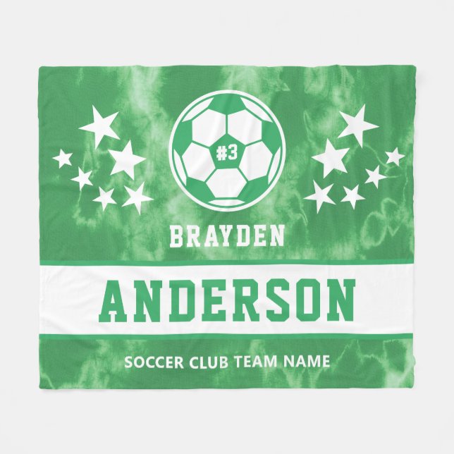 Personalised Green Tie Dye Soccer Player Name Fleece Blanket (Front (Horizontal))