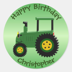 Personalised Green Tractor Birthday Classic Round Sticker