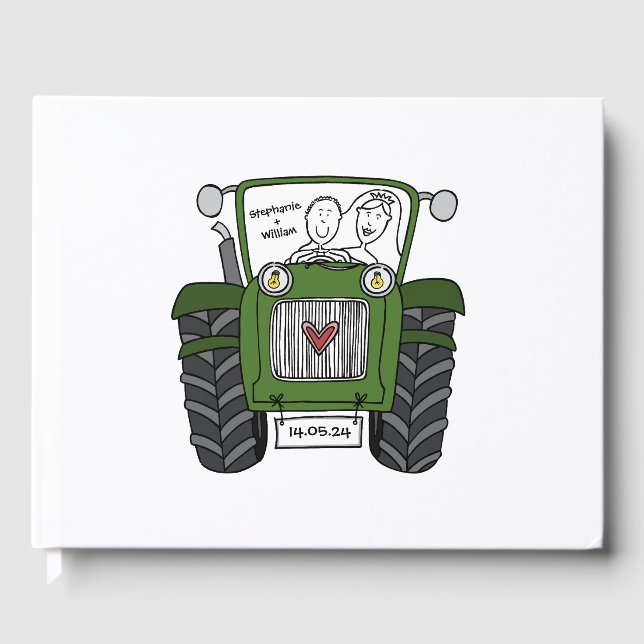 Personalised Green Tractor Country Farm Wedding Guest Book (Front)