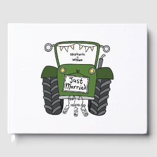 Personalised Green Tractor Country Farm Wedding Guest Book