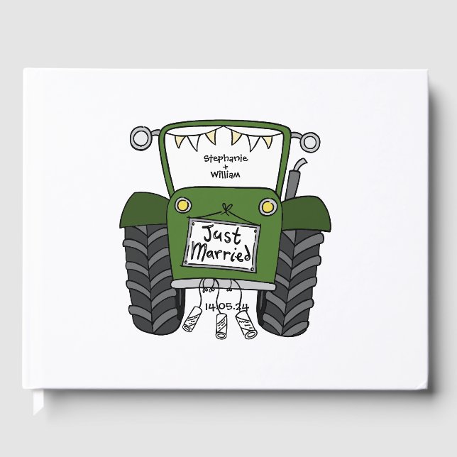 Personalised Green Tractor Country Farm Wedding Guest Book (Front)